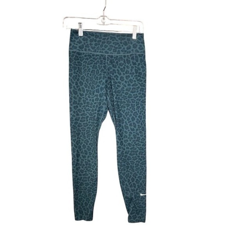 Nike Dri-FIT Teal Leopard Print Mid Rise Shimmer Leggings Size Sm Print‎ Tights
